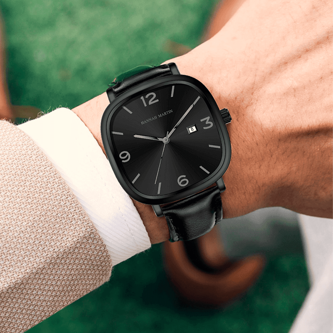 Relógio preto quadrado estilo minimalista Rivietto em look formal