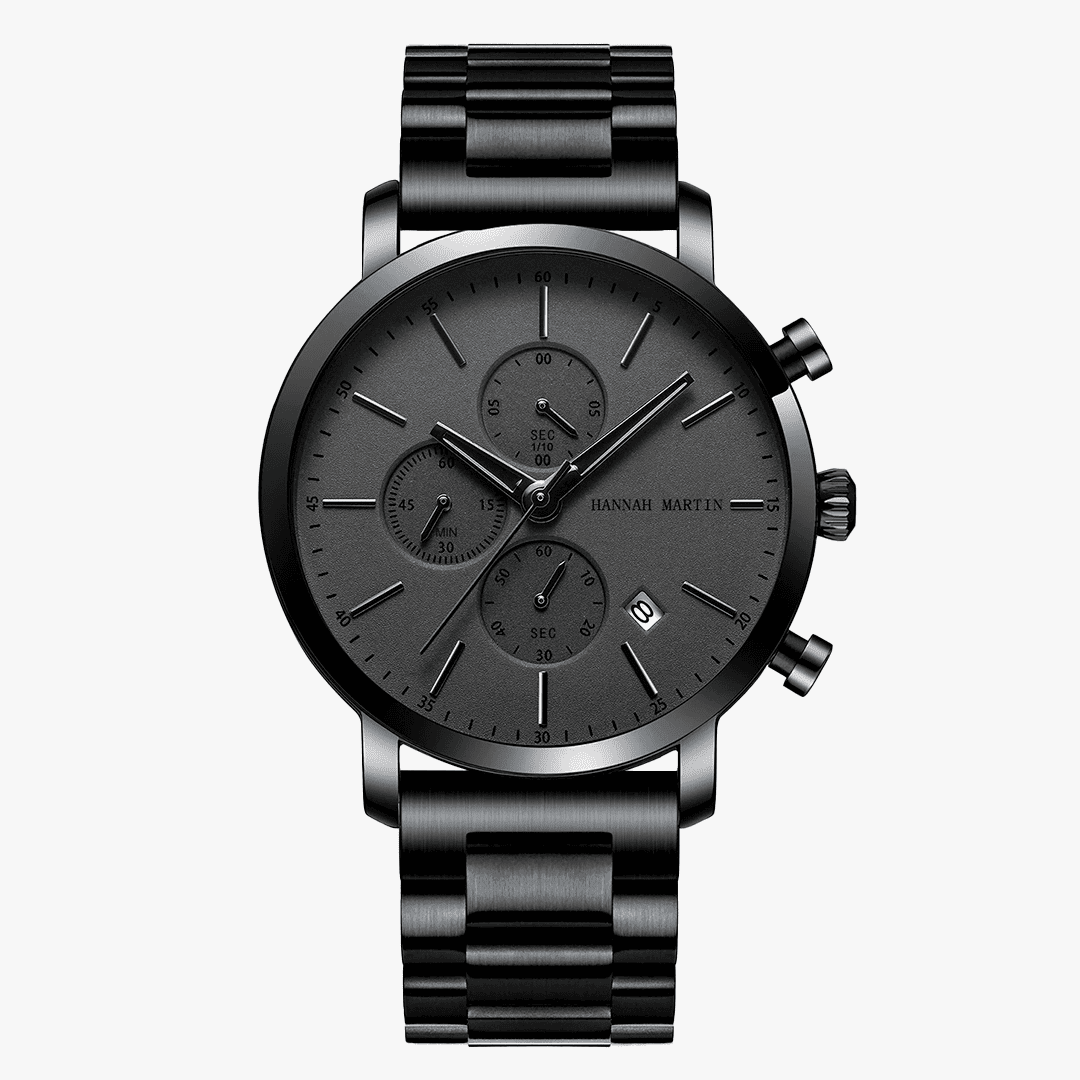 Versão em alto contraste do Rivietto Nortis 40mm, com detalhes do mostrador multifuncional e pulseira robusta.