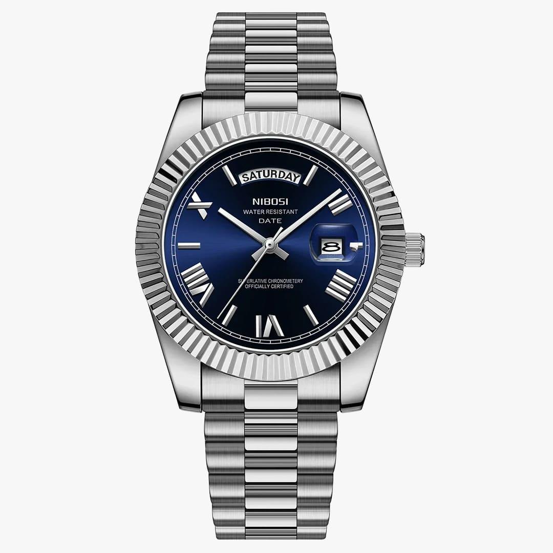 Relógio Rivietto Paladin com mostrador azul, pulseira em aço e caixa de 40mm