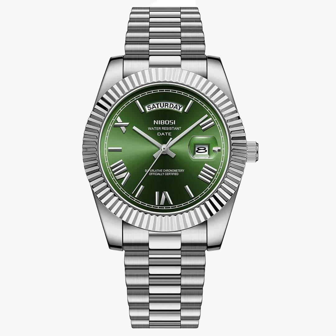 Relógio Rivietto Paladin verde com calendário duplo e pulseira de aço