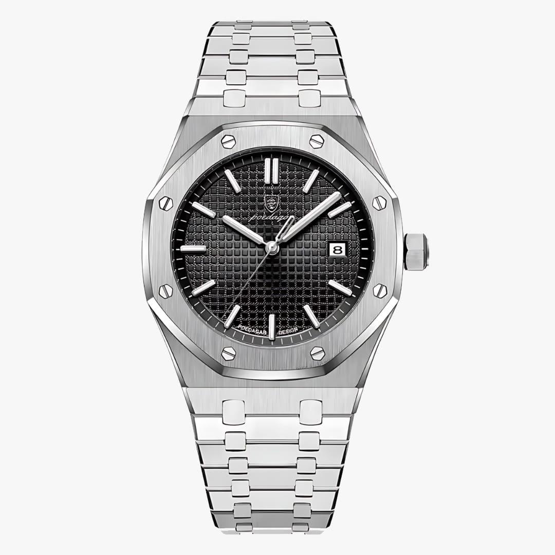 Relógio Rivietto Perfectus 42mm com mostrador preto e pulseira integrada em aço inox
