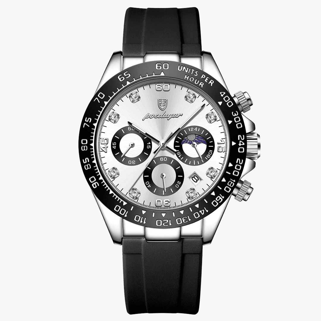 Relógio masculino Amsterdam com mostrador prata e pulseira de silicone preta