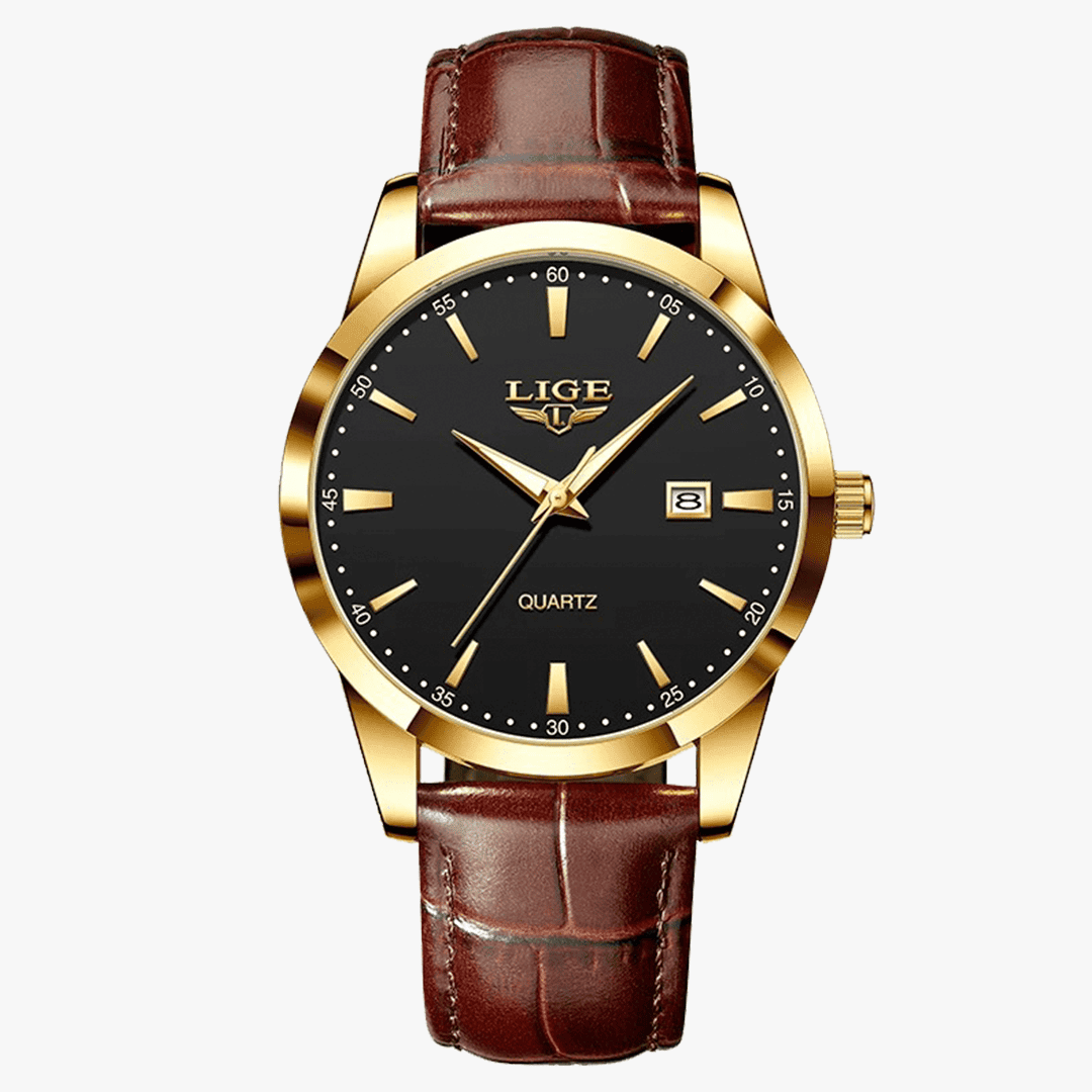 Relógio Rivietto Paris 40mm® rosé com mostrador preto e pulseira marrom, toque elegante com design refinado.
