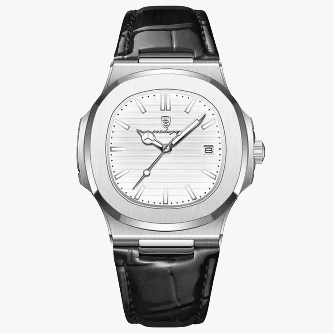 Relógio masculino Vienna com mostrador branco texturizado e pulseira preta em couro.