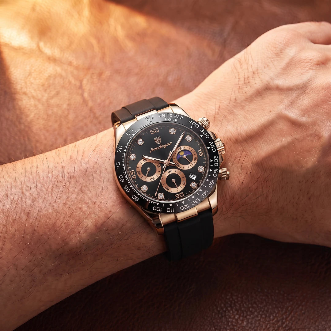 Relógio Amsterdam 42mm Preto e Rosê no pulso