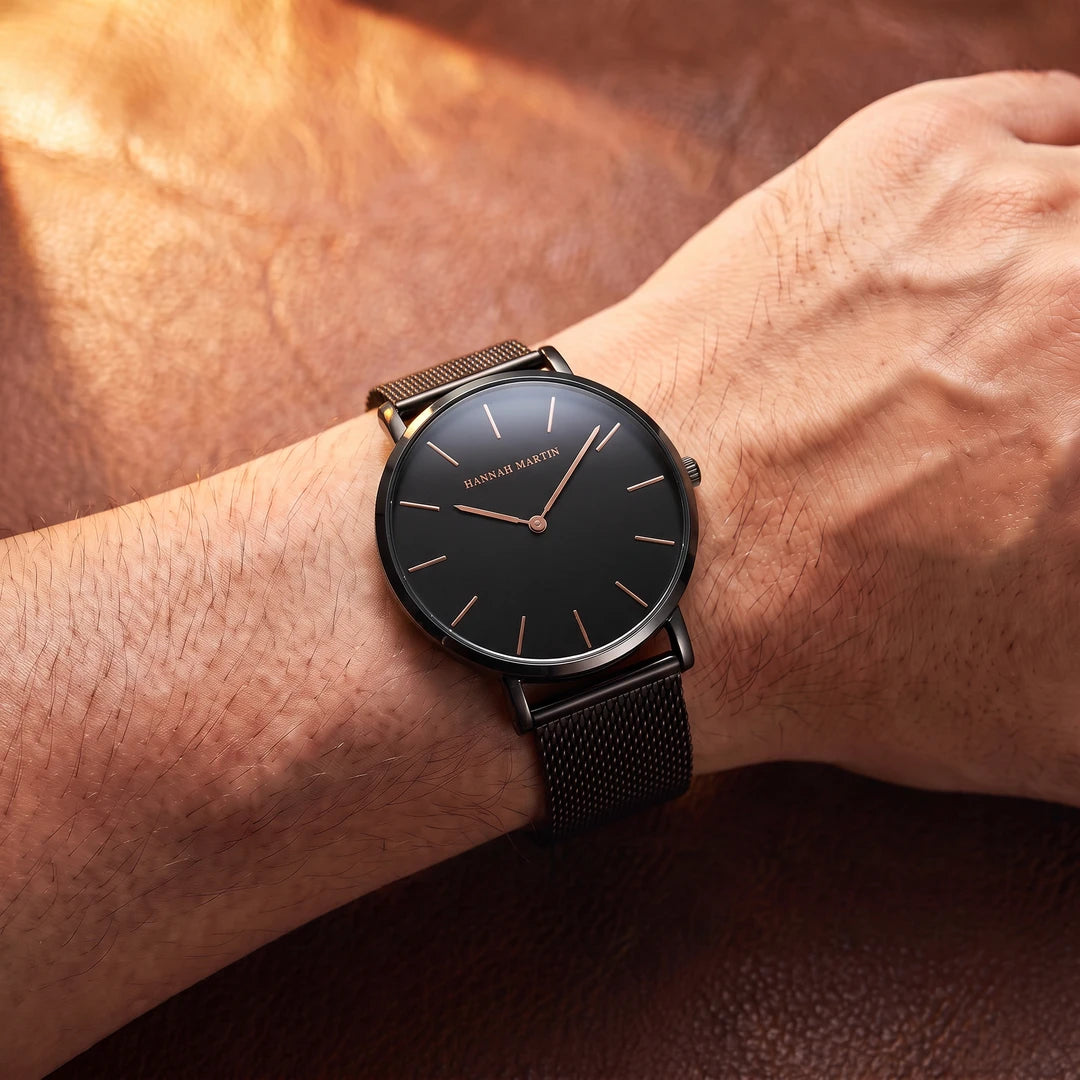 Relógio Diletto 40mm Preto e Rosê no pulso