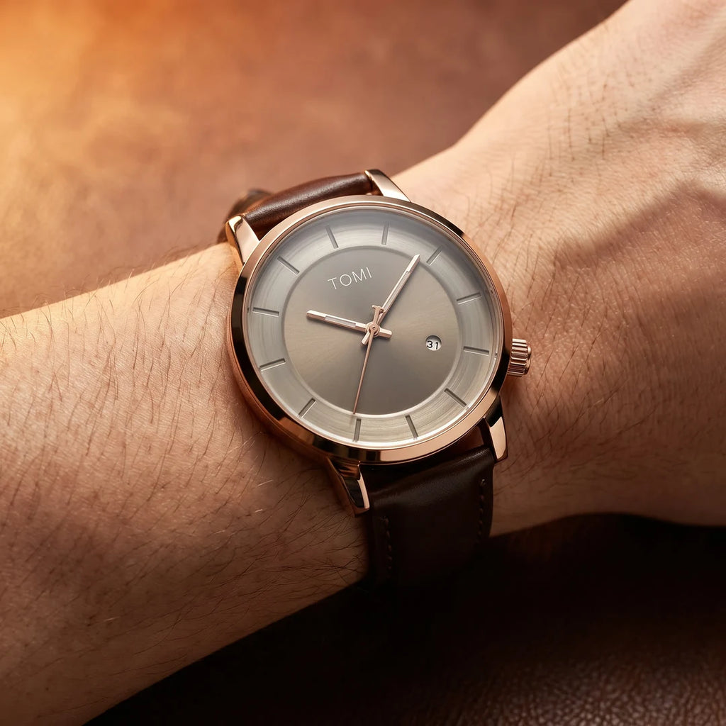 Madrid 42mm Preto e Rose - frontal no pulso