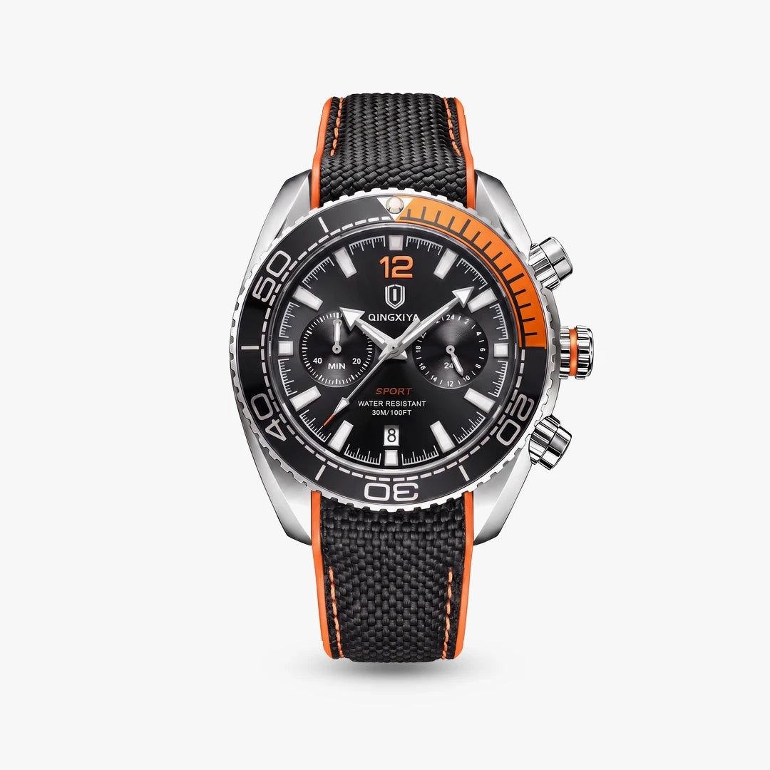 Relógio Netuno 44mm Preto e Laranja