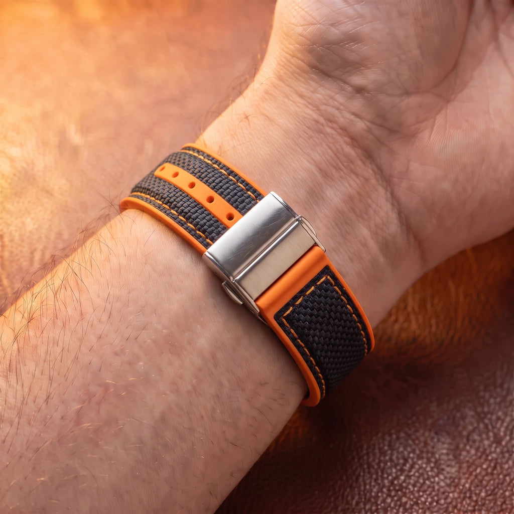Relógio Netuno 44mm Preto e Laranja pulseira