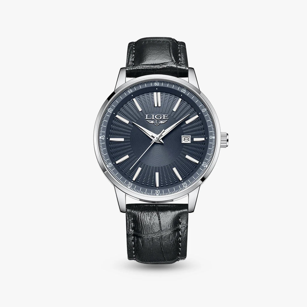 Relógio Oliva 41mm Couro Azul - Couro Preto