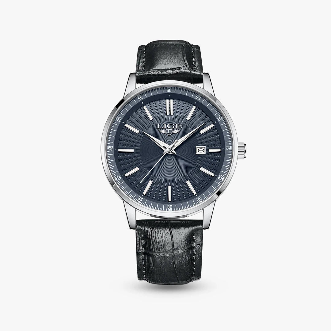 Relógio Oliva 41mm Couro Azul - Couro Preto