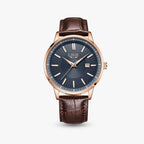 Relógio Oliva 41mm Couro Azul e Rosê - Couro Marrom