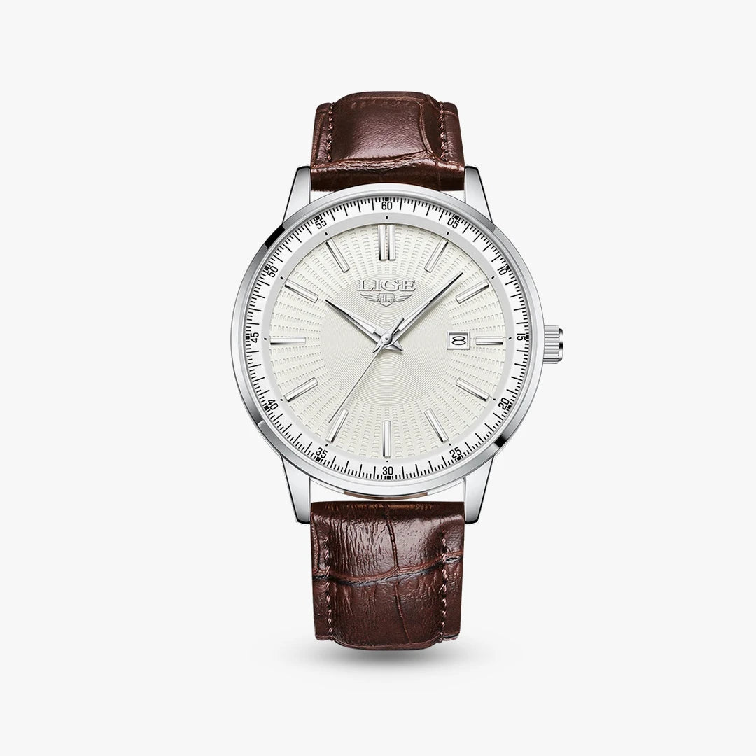 Relógio Oliva 41mm Couro Branco - Couro Marrom