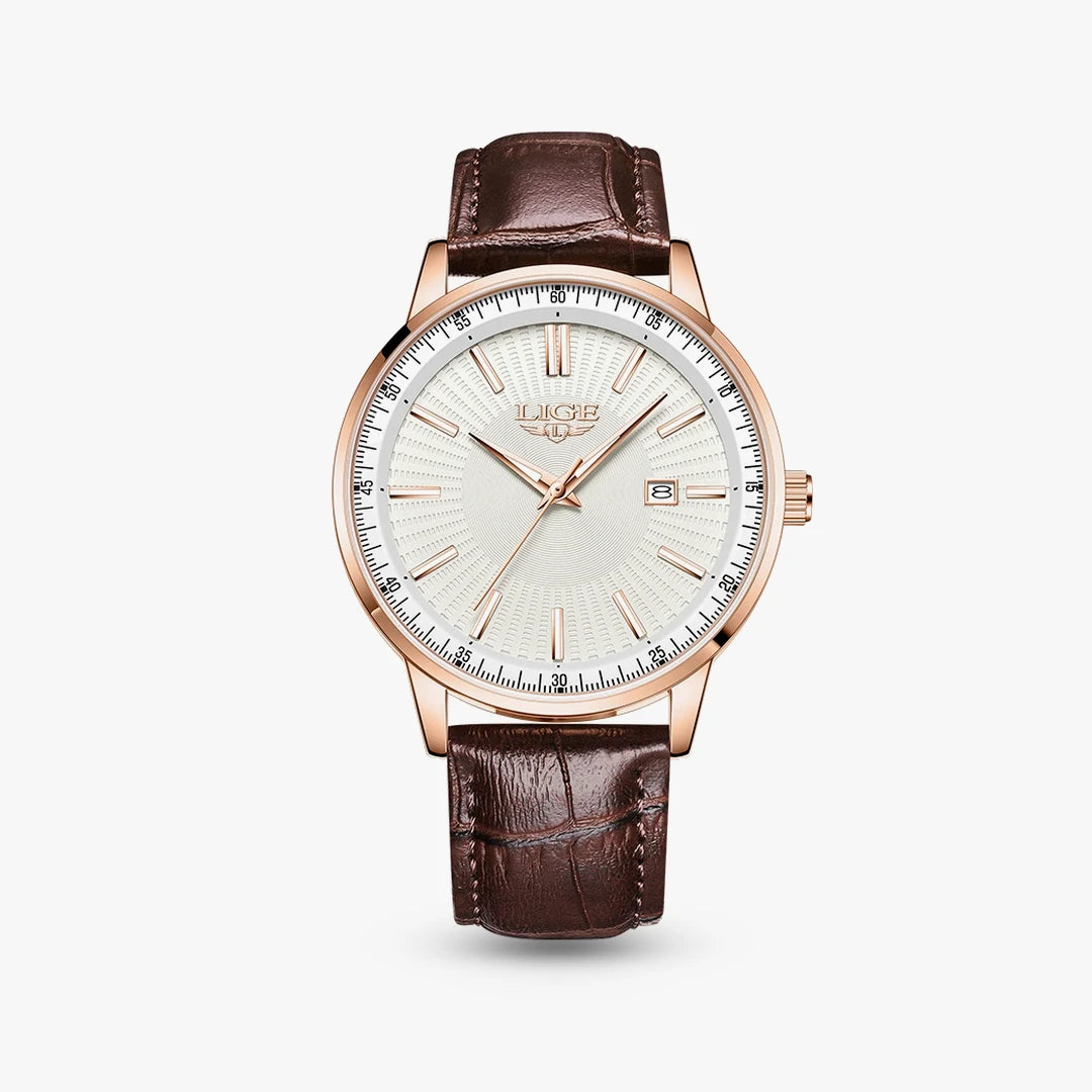 Relógio Oliva 41mm Couro Branco e Rosê - Couro Marrom