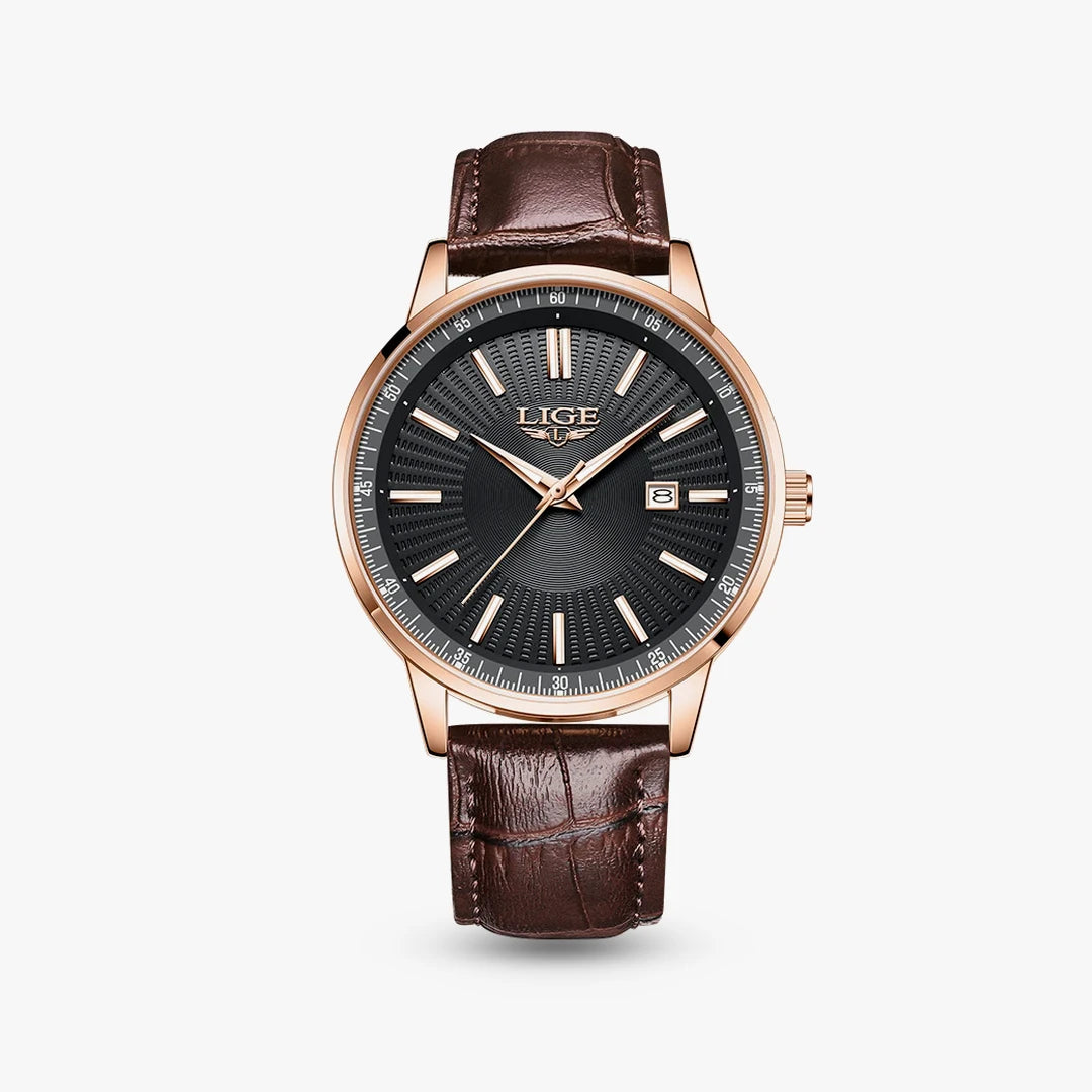Relógio Oliva 41mm Couro Preto e Rosê - Couro Marrom