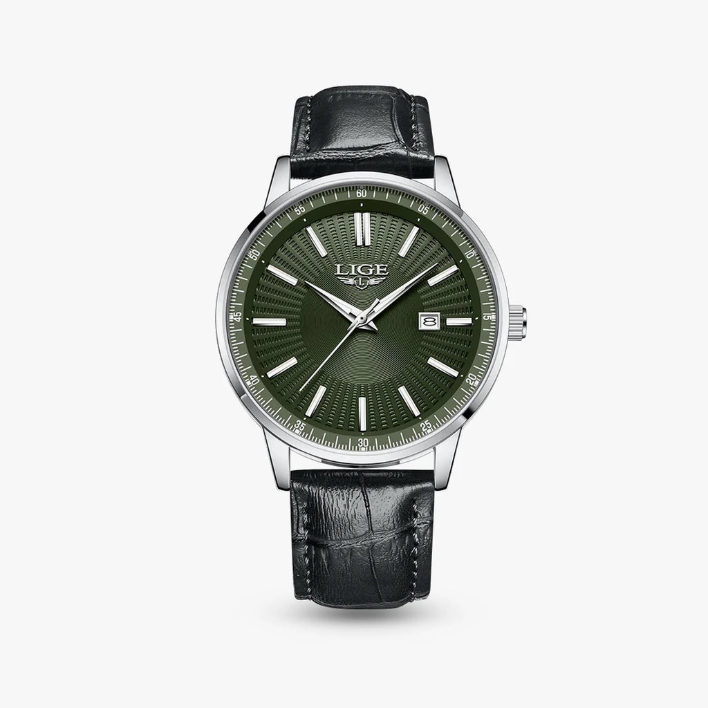 Relógio Oliva 41mm Couro Verde - Couro Preto