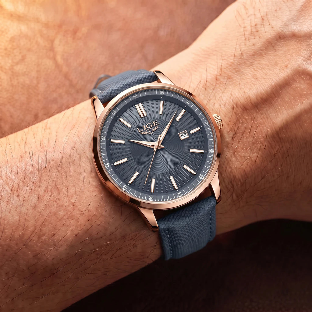 Relógio Oliva 41mm Azul e Rosê no pulso