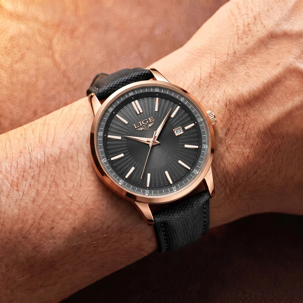 Relógio Oliva 41mm Preto e Rosê no pulso