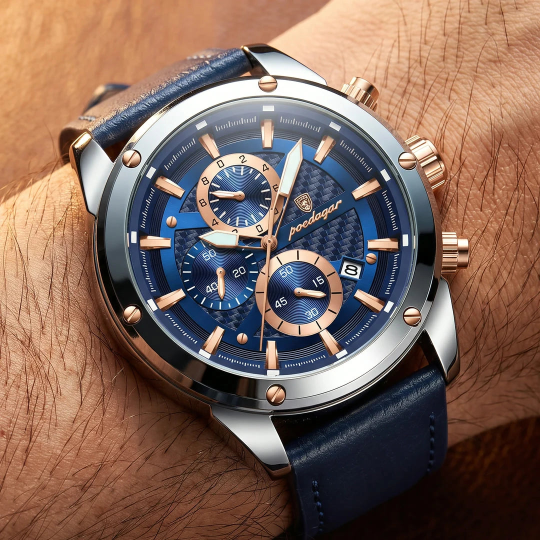 Omega 45mm Azul - frontal no pulso