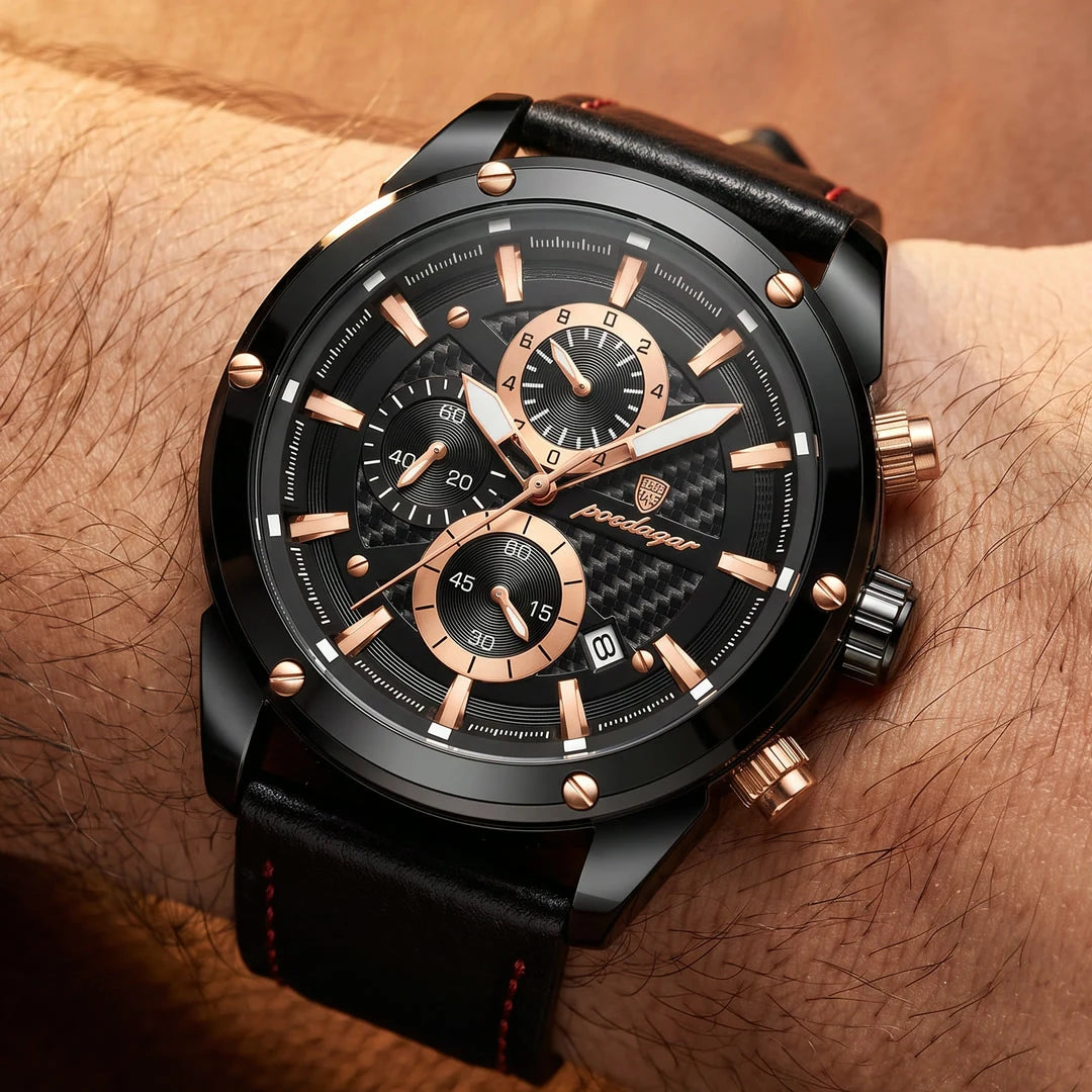 Omega 45mm Preto Rose - frontal no pulso