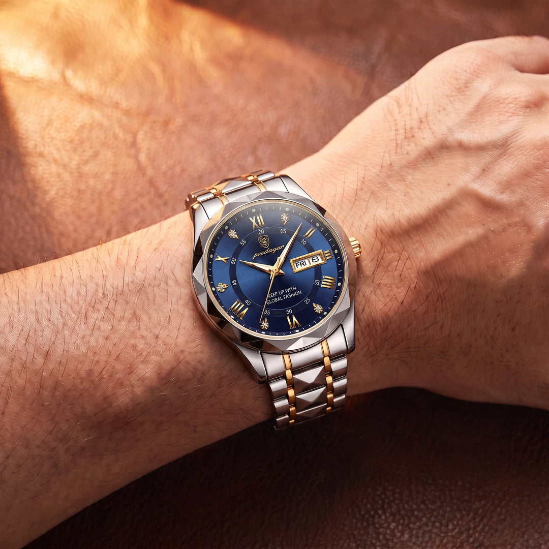 Relógio Paragon 41mm Azul - Ouro no pulso