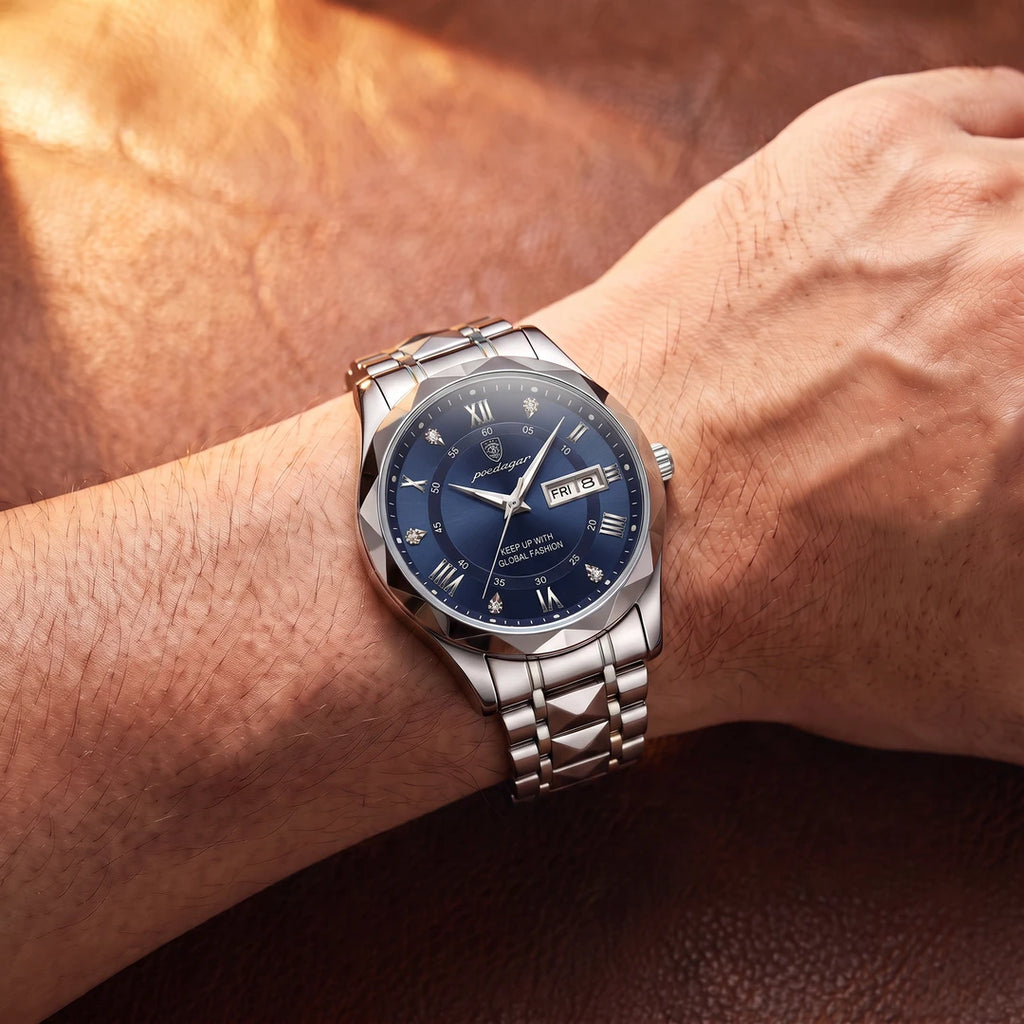 Relógio Paragon 41mm Azul - Prata no pulso