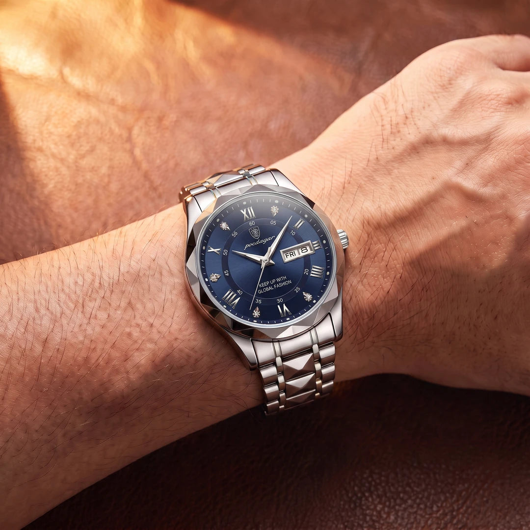 Relógio Paragon 41mm Azul - Prata no pulso