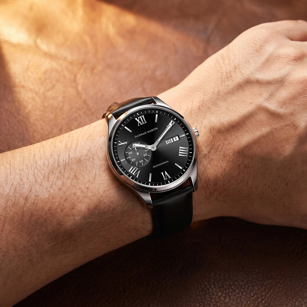 Relógio Romano 42mm Preto e Prata no pulso