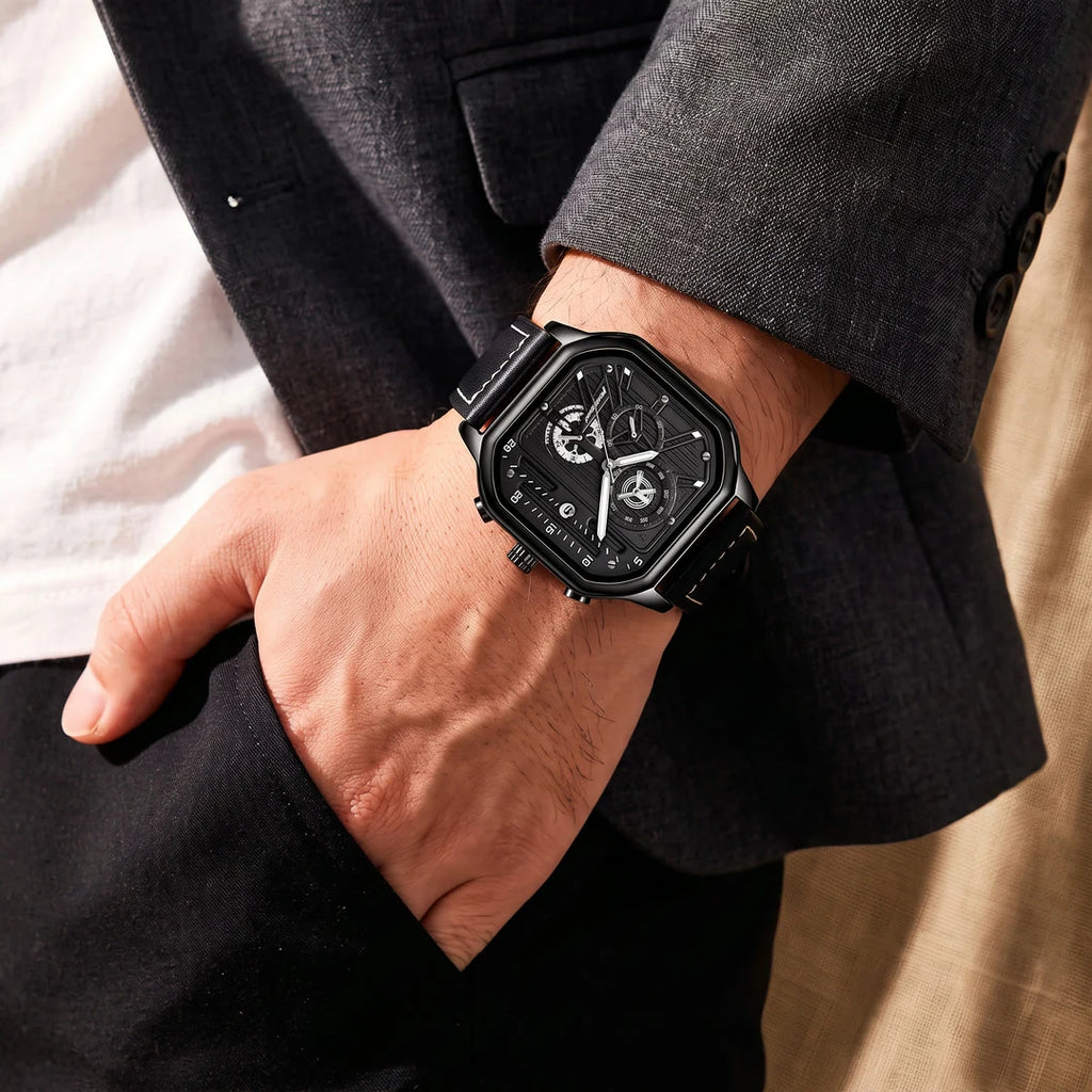 Sidney 42mm Preto - no pulso com a mao no bolso