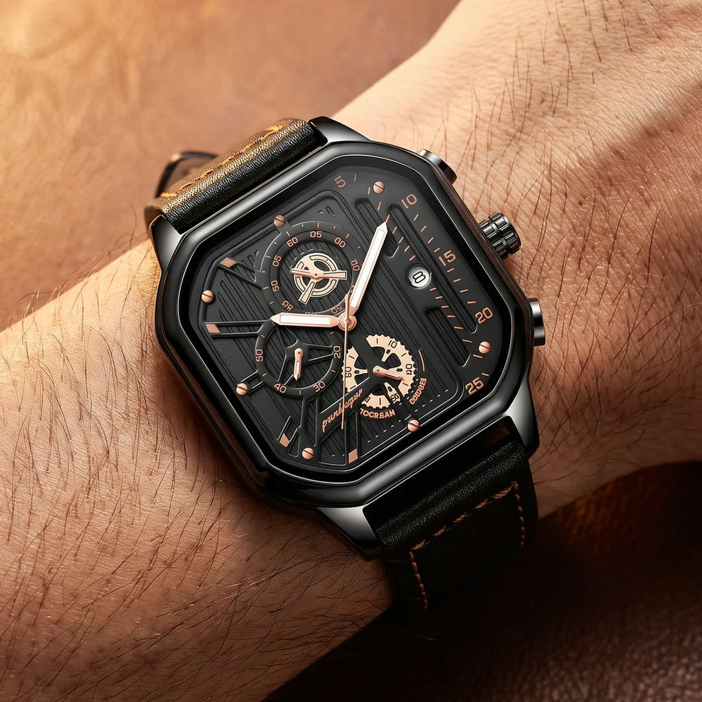 Sidney 42mm Preto e Dourado - frontal no pulso