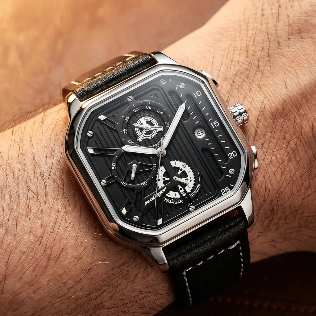 Sidney 42mm Preto e Prata - frontal no pulso