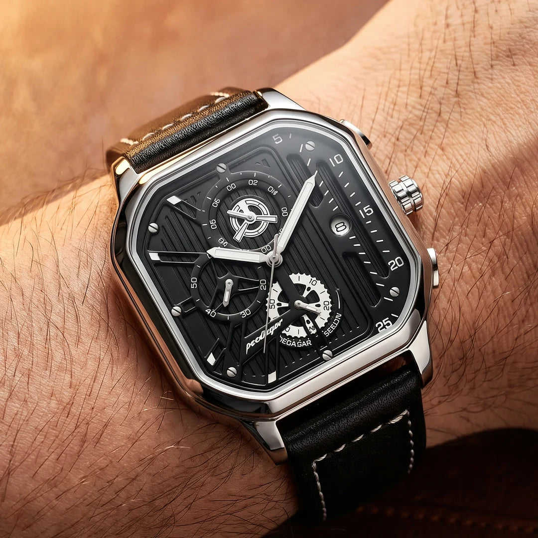Sidney 42mm Preto e Prata - frontal no pulso