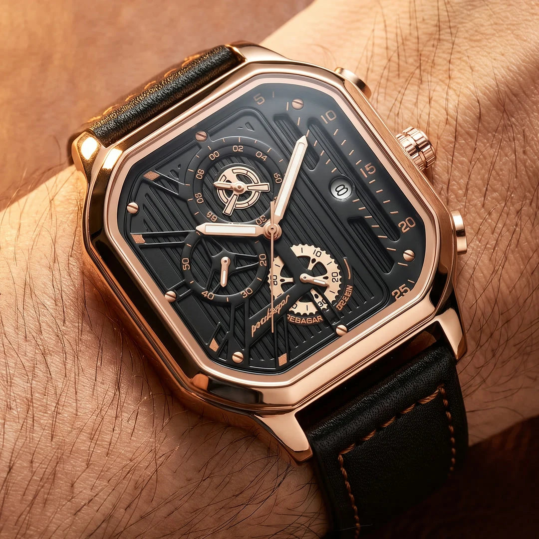 Sidney 42mm Preto e Rose - frontal no pulso