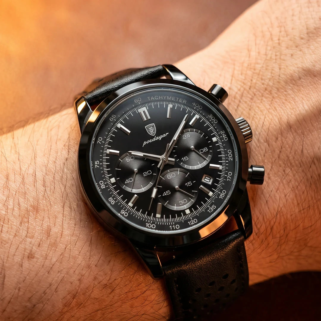 Sublime 41mm Todo Preto Couro - frontal no pulso